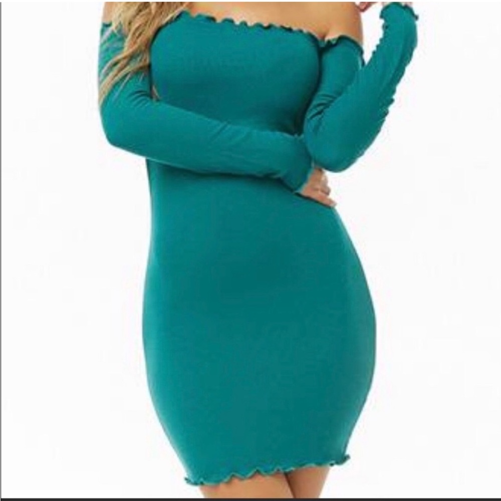 Hearts and Hips Teal Green Lettuce Edge Dress